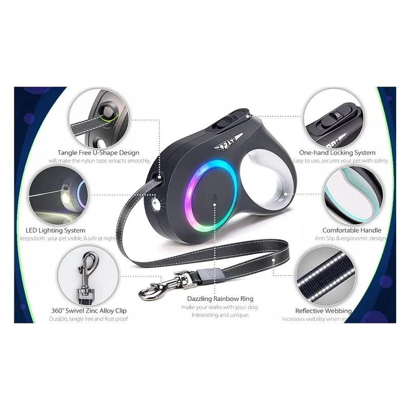 Retractable Dog Leash with LED Flashlight – Safe Walks Anytime 🌙🐾
