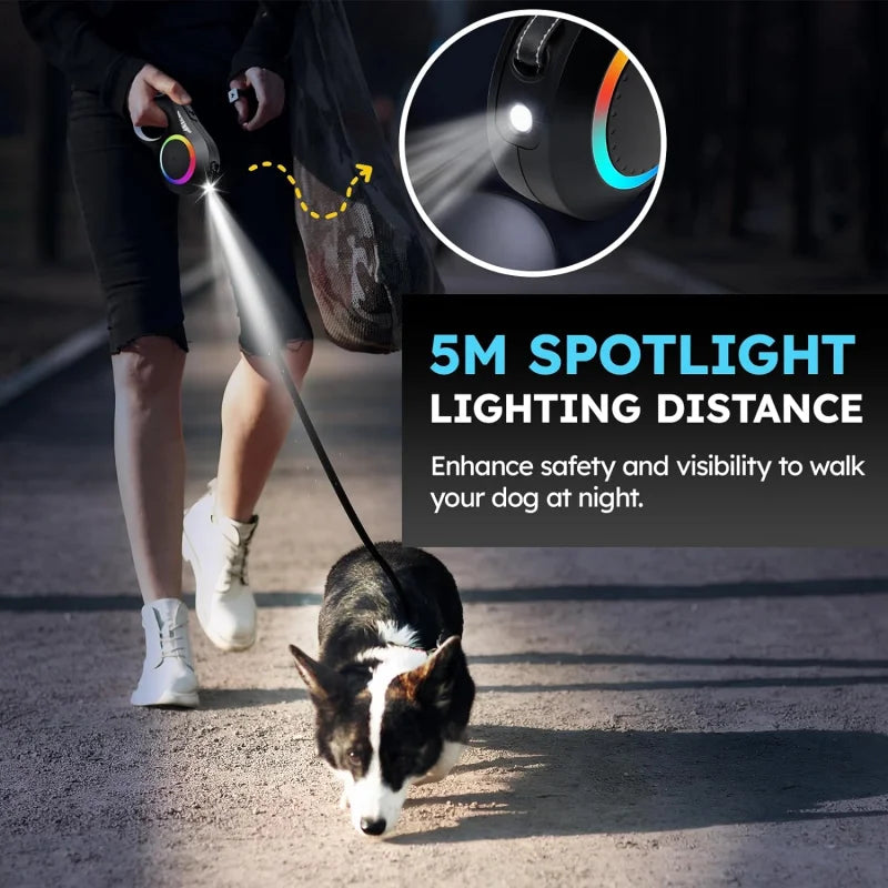 Retractable Dog Leash with LED Flashlight – Safe Walks Anytime 🌙🐾