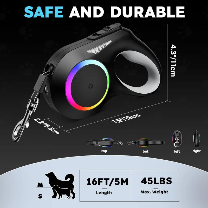 Retractable Dog Leash with LED Flashlight – Safe Walks Anytime 🌙🐾