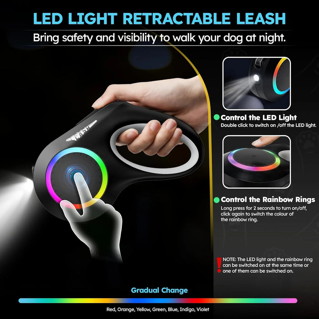 Retractable Dog Leash with LED Flashlight – Safe Walks Anytime 🌙🐾