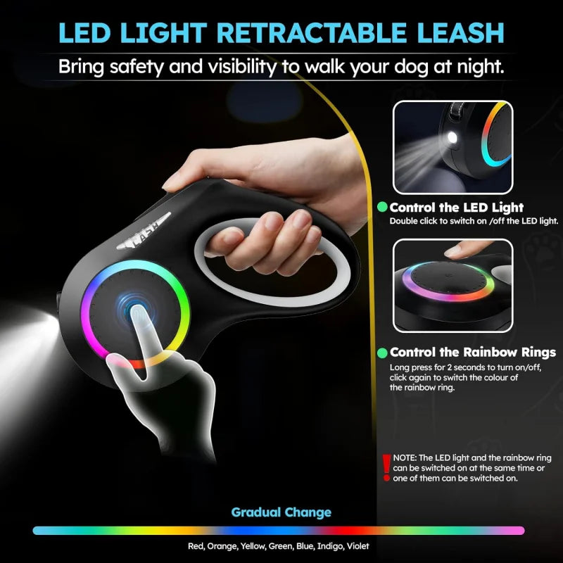 Retractable Dog Leash with LED Flashlight – Safe Walks Anytime 🌙🐾
